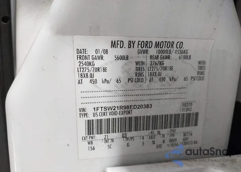 2008 Ford F-250 Fx4/Harley-Davidson/King Ranch/Lariat/Xl/Xlt from USA, damaged, VIN 1FTSW21R98ED20383